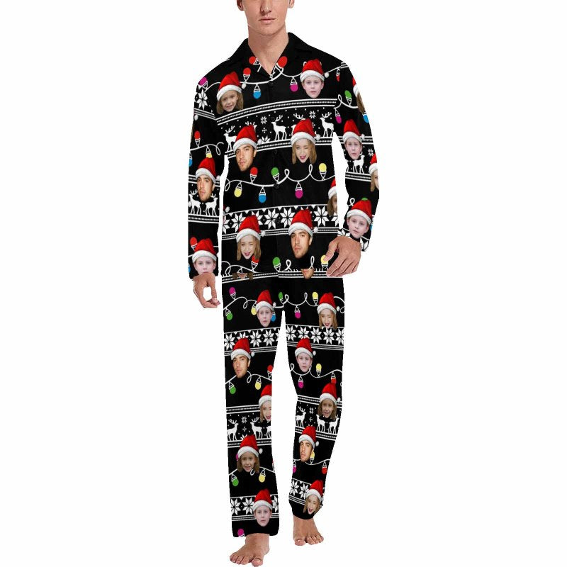 Custom Face Pajamas Sets Black Christmas Family Matching Nightwear Custom Pjs