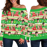 Custom Face Ugly Christmas Sweater Women's Off Shoulder Sweater and Men's Round Neck Sweater