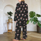 Soft Flannel Custom Face Pajamas Women's  Belted Robe Long Pants Loungewear Christmas Gift For Her