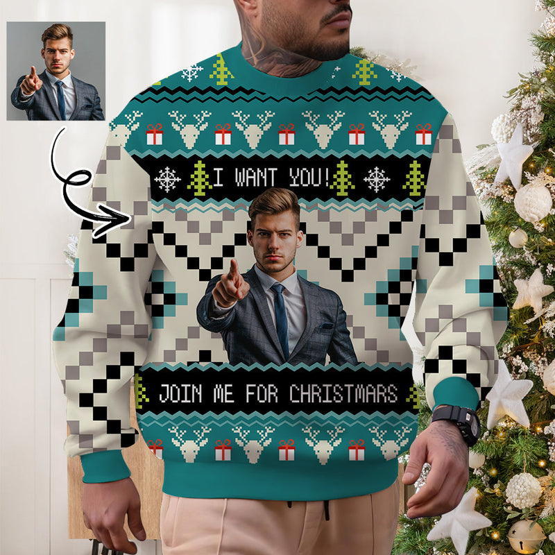 Custom Face I Want You Unisex Sweater for Men Women Christmas Ugly Sweater Xmas Party Personalized Photo Ugly Sweater