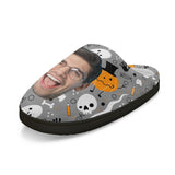 Halloween Custom Face Grey Cotton Slippers For Adult&Kids Personalized Non-Slip Slippers Warm House Shoes