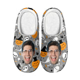 Halloween Custom Face Grey Cotton Slippers For Adult&Kids Personalized Non-Slip Slippers Warm House Shoes