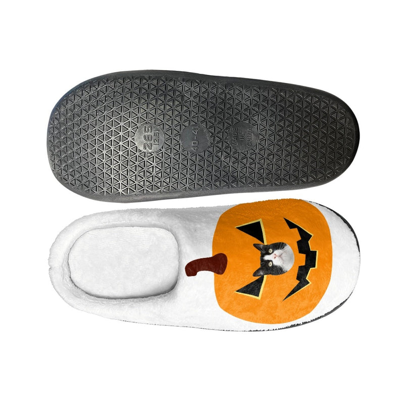 Halloween Custom Pet Face Cotton Slippers For Adult&Kids Personalized Non-Slip Slippers Warm House Shoes