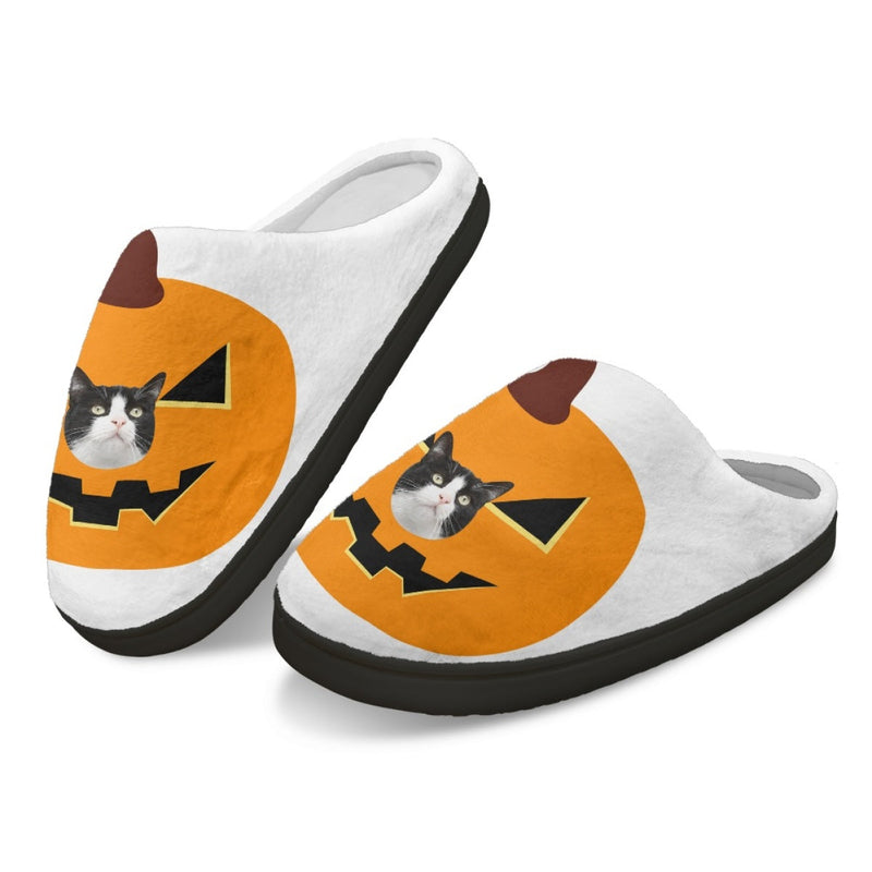 Halloween Custom Pet Face Cotton Slippers For Adult&Kids Personalized Non-Slip Slippers Warm House Shoes