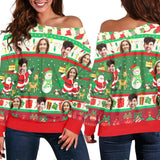 Custom Face Ugly Christmas Sweater Women's Off Shoulder Sweater and Men's Round Neck Sweater