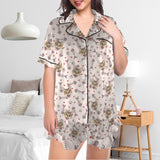 [Up To 5XL]Custom Face Pajama Set Women's Lapel Ruffle Hem Short  Sleeve Pocket Pajama Sets Personalized Sleepwear Loungewear