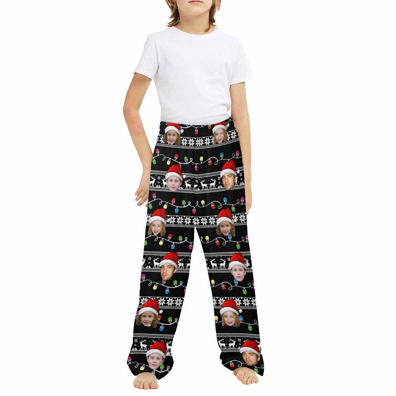 Custom Face Pajamas Black Soft Pajama Pants For Christmas Pajama Pants with Faces