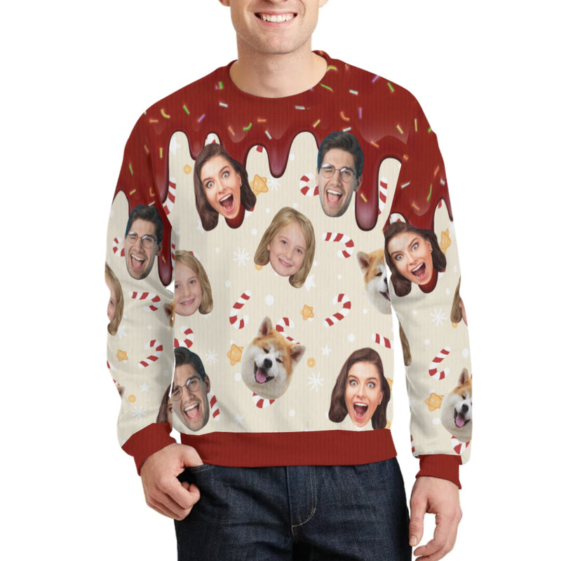 Custom Face Cake Sweater for Family Christmas Ugly Sweater Xmas Party Personalized Photo Ugly Sweater