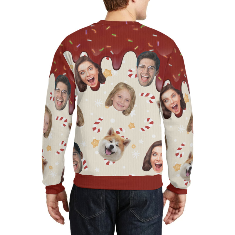 Custom Face Cake Sweater for Family Christmas Ugly Sweater Xmas Party Personalized Photo Ugly Sweater