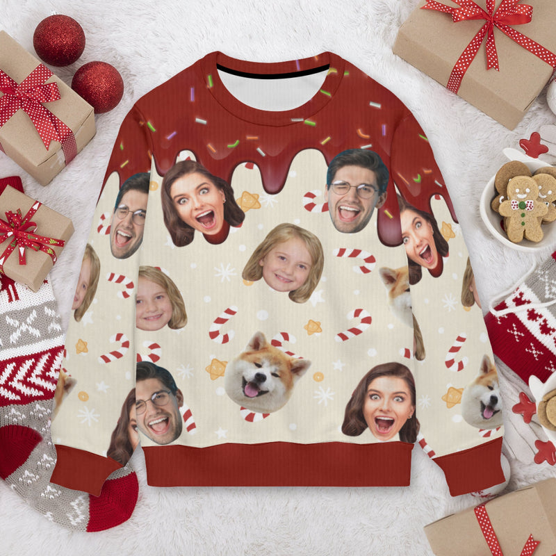 Custom Face Cake Sweater for Family Christmas Ugly Sweater Xmas Party Personalized Photo Ugly Sweater