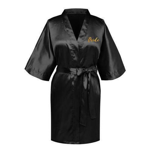 Custom Text&Photo Women's Imitation Silk Nightgown Short Satin Robe for Wedding Bridal Birthday Party