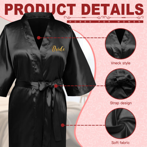 Custom Text&Photo Women's Imitation Silk Nightgown Short Satin Robe for Wedding Bridal Birthday Party