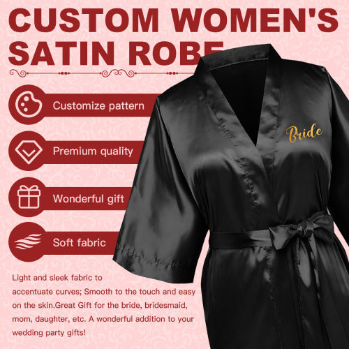 Custom Text&Photo Women's Imitation Silk Nightgown Short Satin Robe for Wedding Bridal Birthday Party