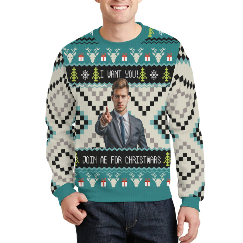 Custom Face I Want You Unisex Sweater for Men Women Christmas Ugly Sweater Xmas Party Personalized Photo Ugly Sweater