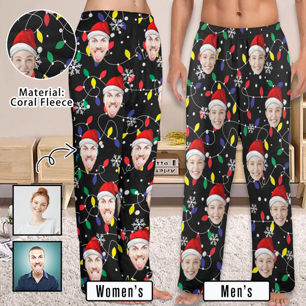 Flannel Pajama Pants Coral Fleece Custom Face Pajamas Black Soft Pajama Pants For Christmas