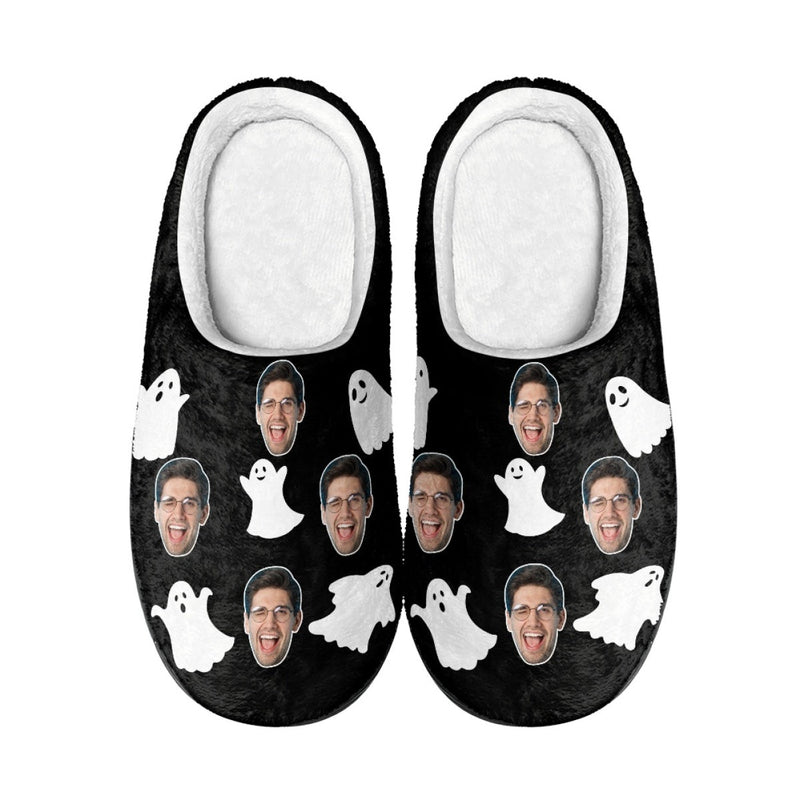 Halloween Custom Face Ghost Cotton Slippers For Adult&Kids Personalized Non-Slip Slippers Warm House Shoes