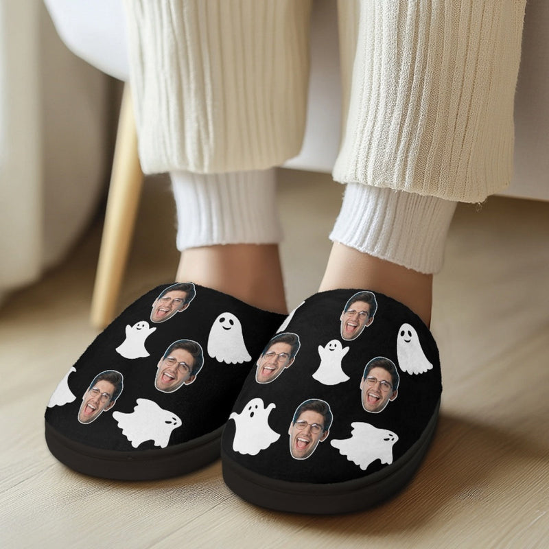 Halloween Custom Face Ghost Cotton Slippers For Adult&Kids Personalized Non-Slip Slippers Warm House Shoes