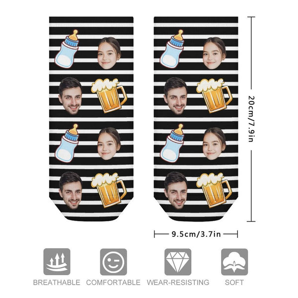 Father's Day-Custom Face Stripe Feeding Bottle Wine Glass Socks Low Cut Ankle Socks