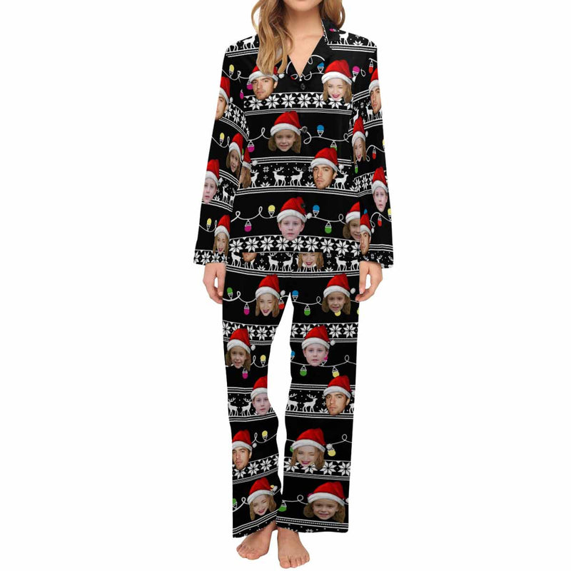 Custom Face Pajamas Sets Black Christmas Family Matching Nightwear Custom Pjs