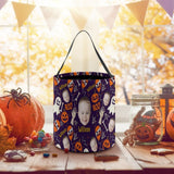 Custom Face&Name Pumpkin Head Little Devil Halloween Candy Bucket Halloween Basket Trick or Treat Bags Reusable Tote Bag Pumpkin Candy Gift Baskets for Kids Party