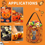 Custom Face Skull Cat Halloween Candy Bucket Halloween Basket Trick or Treat Bags Reusable Tote Bag Pumpkin Candy Gift Baskets for Kids Party