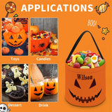 Custom Name Pumpkin Little Devil Halloween Candy Bucket Halloween Basket Trick or Treat Bags Reusable Tote Bag Pumpkin Candy Gift Baskets for Kids Party