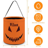 Custom Name Pumpkin Little Devil Halloween Candy Bucket Halloween Basket Trick or Treat Bags Reusable Tote Bag Pumpkin Candy Gift Baskets for Kids Party