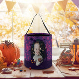 Custom Photo Little Devil Halloween Candy Bucket Halloween Basket Trick or Treat Bags Reusable Tote Bag Pumpkin Candy Gift Baskets for Kids Party