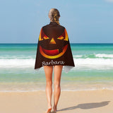 Custom Name Halloween Smiling Pumpkin Bath Towel 30inx56in Beach Towel Kids Towel Pool Towel Camp Towel