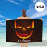 Custom Name Halloween Smiling Pumpkin Bath Towel 30inx56in Beach Towel Kids Towel Pool Towel Camp Towel