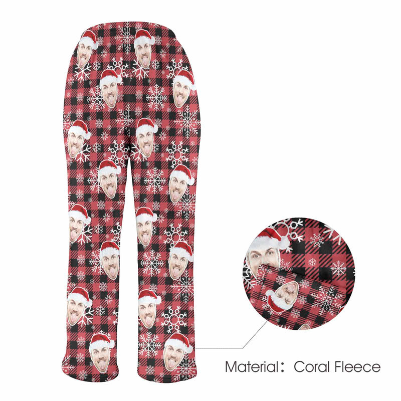 Flannel Pajama Pants Coral Fleece Custom Face Pajamas Plaids Soft Pajama Pants For Christmas