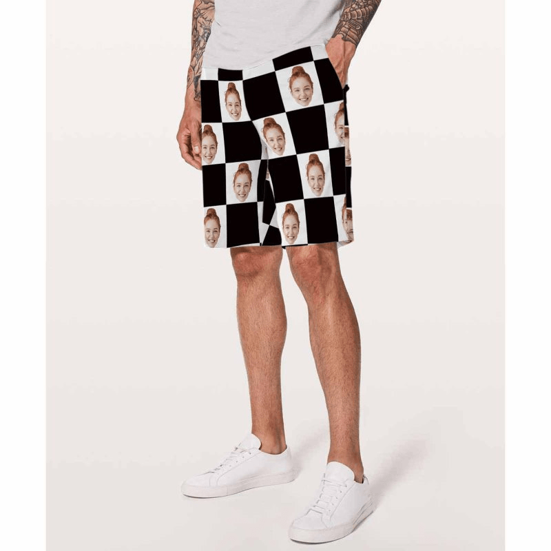 Custom Face Black and White Personalized Photo Men's Elastic Beach Shorts