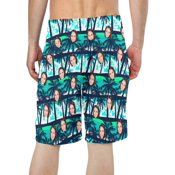 Custom Face Coconut Tree Personalized Photo Men's Beach Shorts Drawstring Shorts