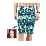 Custom Face Coconut Tree Personalized Photo Men's Beach Shorts Drawstring Shorts