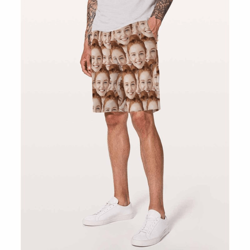 Custom Face Pattern Seamless Personalized Photo Men's Elastic Beach Shorts