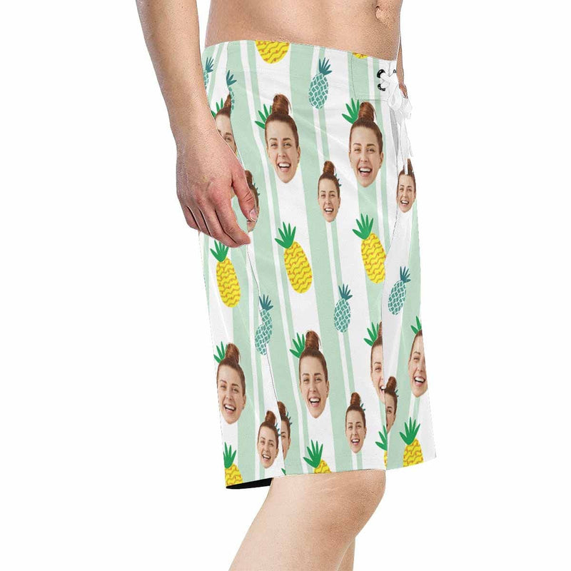 Custom Face Pineapple Personalized Photo Men's Beach Shorts Drawstring Shorts