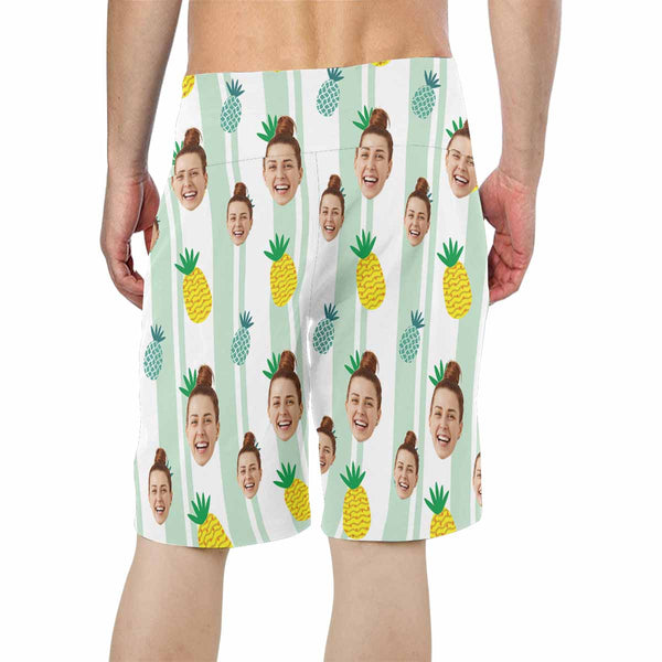 Custom Face Pineapple Personalized Photo Men's Beach Shorts Drawstring Shorts