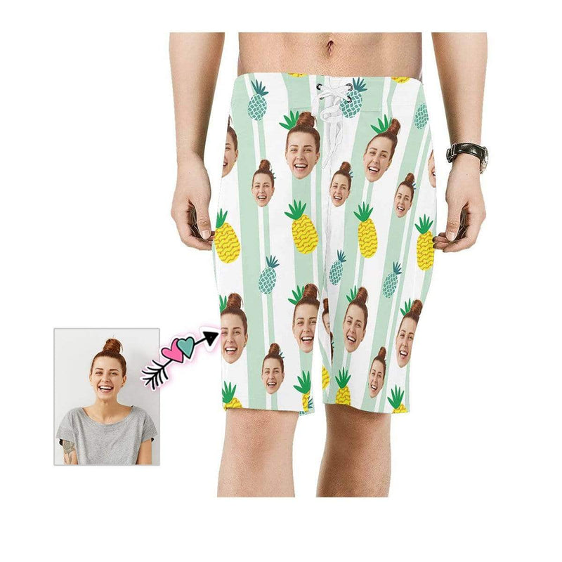 Custom Face Pineapple Personalized Photo Men's Beach Shorts Drawstring Shorts