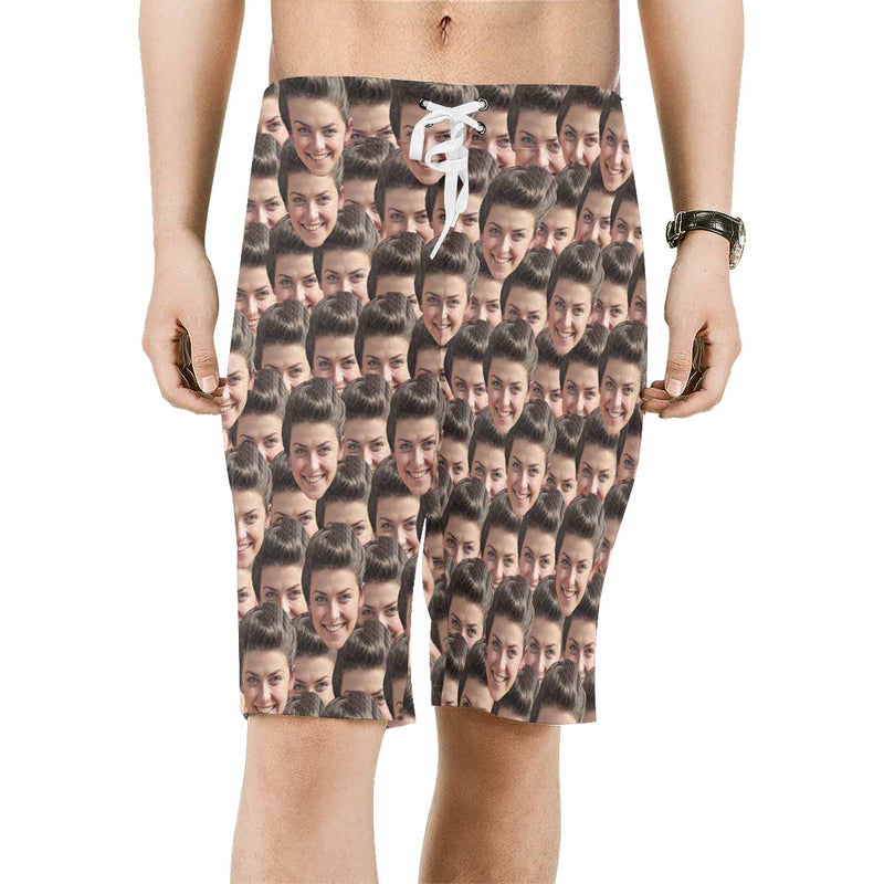 Custom Face Seamless Personalized Photo Men's Beach Short-Drawstring Shorts