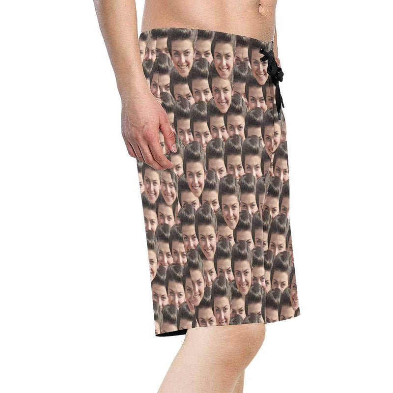 Custom Face Seamless Personalized Photo Men's Beach Short-Drawstring Shorts