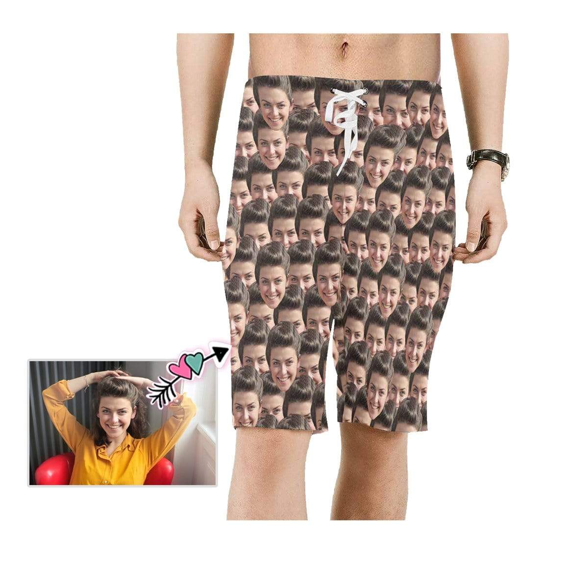 Custom Face Seamless Personalized Photo Men's Beach Short-Drawstring Shorts