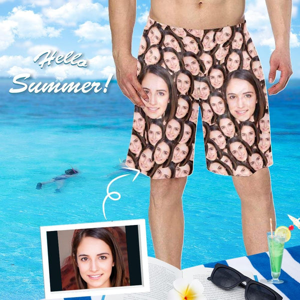 Custom Face Smash Seamless Personalized Photo Men's Elastic Beach Shorts