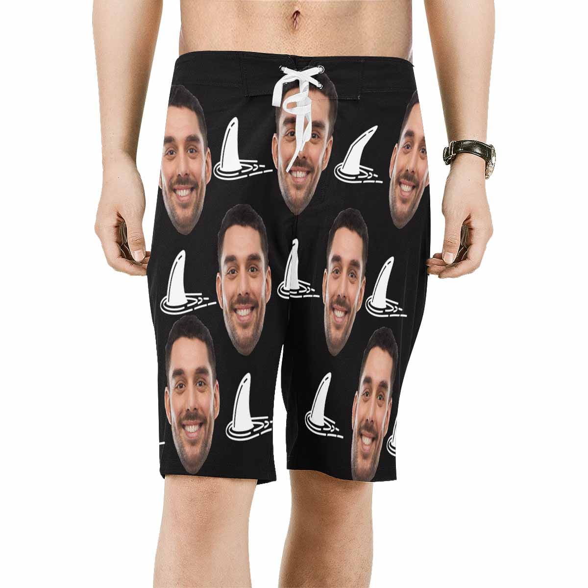 Custom Father Face Shark Men's Beach Shorts