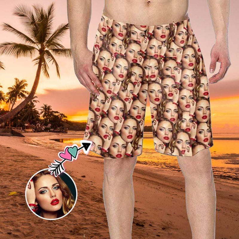 Hot Selling Custom Face Seamless Funny Personalized Photo Men's Elastic Beach Shorts