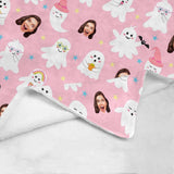 Custom Face Pink Ghost Blanket Ultra-Soft Personalized Micro Fleece Blanket Halloween Decorations Pinkoween