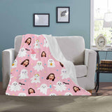 Custom Face Pink Ghost Blanket Ultra-Soft Personalized Micro Fleece Blanket Halloween Decorations Pinkoween