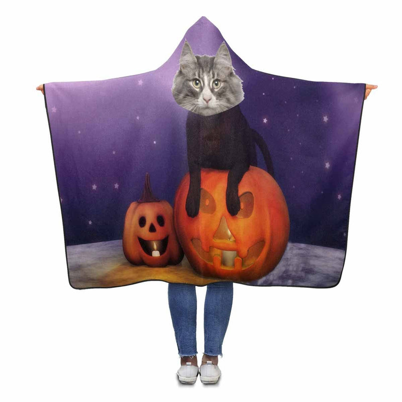 Custom Face Stars Pumpkin Hooded Blanket