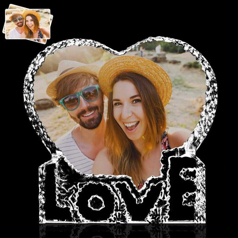 Customized Photo Gift Personalized Bluetooth Crystal Photo Lamp with Bluetooth Wood Base Anniversary Gift