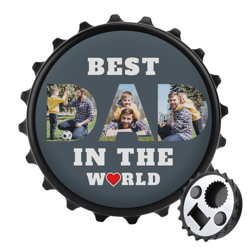 Custom Photo Bottle Opener/Fridge Magnets - Love Dad Fathers Day Gift - Personalized Barware Beer Opener Gift for Dad/Him