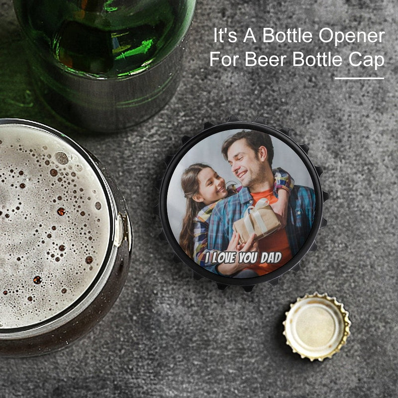 Custom Photo&Text Bottle Opener/Fridge Magnets - Love Dad Fathers Day Gift - Personalized Barware Beer Opener Gift for Dad/Him